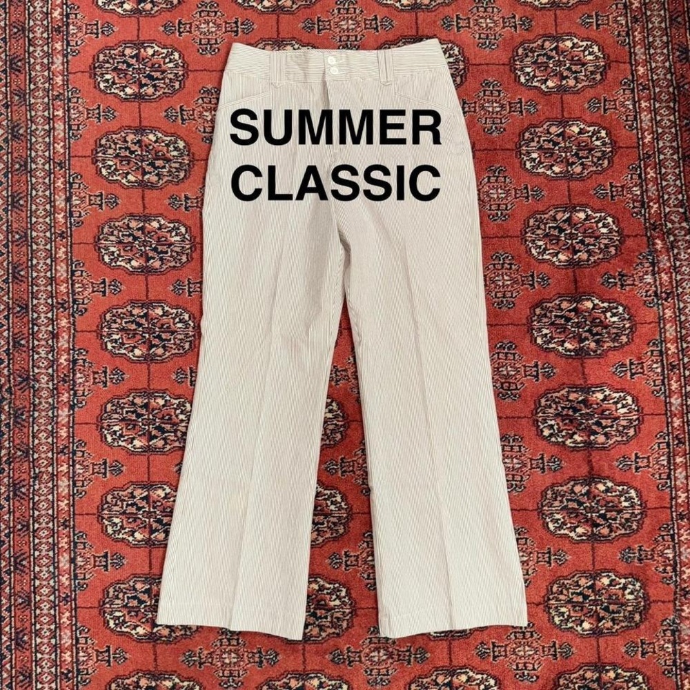 White Stag Tag Size 8 Classic Brown/Cream Seersucker Striped Summer‎ Pants
